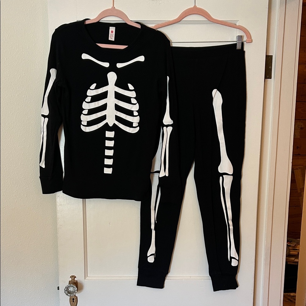 100% Cotton Black Womens Jumpsuit with White Skeleton Design